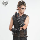 DEVIL FASHION Men's Gothic Studded Mesh Splice Half-finger Gloves