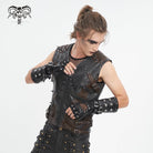 DEVIL FASHION Men's Gothic Studded Mesh Splice Half-finger Gloves