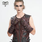 DEVIL FASHION Men's Gothic Studded Mesh Splice Red Half-finger Gloves
