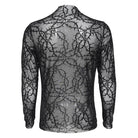 DEVIL FASHION Men's Gothic Thorny Vine Flocked Sheer Mesh Long Sleeve Top