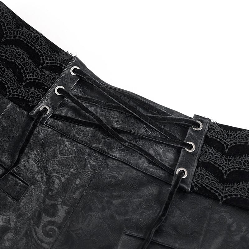 DEVIL FASHION Men's Gothic Velvet Splice Lace-up Cross Pants Black