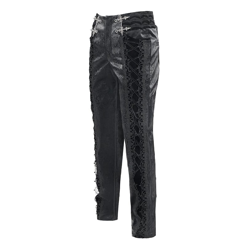 Pantalones cruzados de terciopelo gótico con cordones para hombre DEVIL FASHION, color negro.