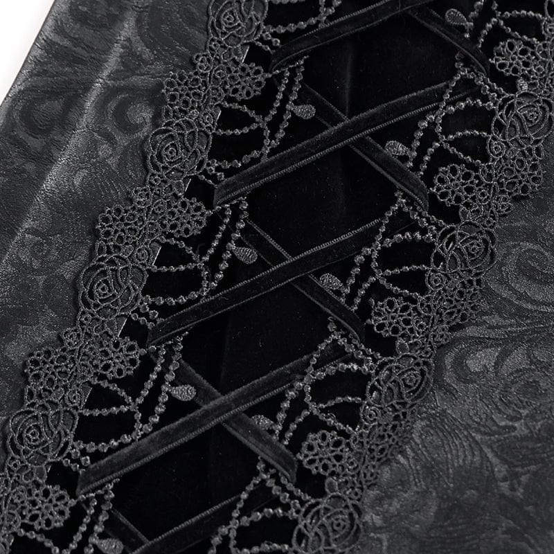 DEVIL FASHION Men's Gothic Velvet Splice Lace-up Cross Pants Black