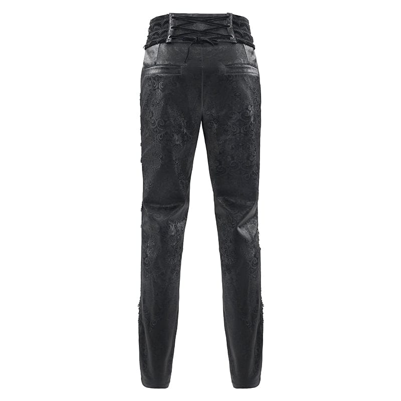 DEVIL FASHION Men's Gothic Velvet Splice Lace-up Cross Pants Black