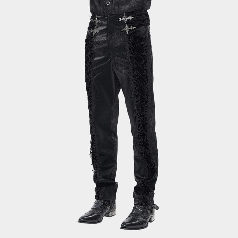Pantalones cruzados de terciopelo gótico con cordones para hombre DEVIL FASHION, color negro.