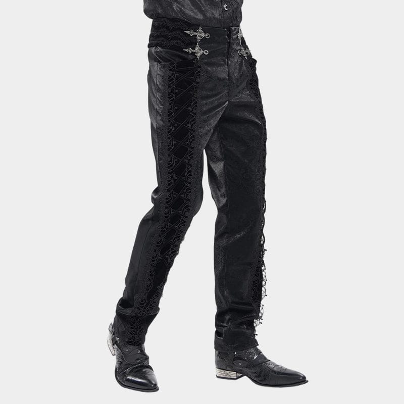 Pantalones cruzados de terciopelo gótico con cordones para hombre DEVIL FASHION, color negro.