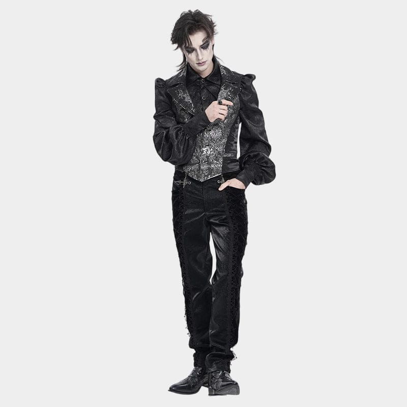 DEVIL FASHION Men's Gothic Velvet Splice Lace-up Cross Pants Black