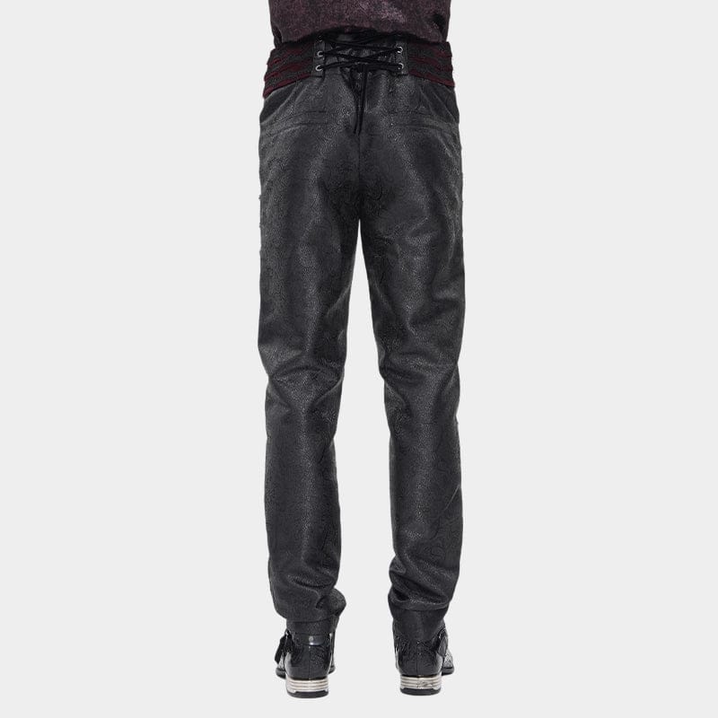 DEVIL FASHION Men's Gothic Velvet Splice Lace-up Cross Pants Black-Red