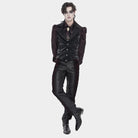 DEVIL FASHION Men's Gothic Velvet Splice Lace-up Cross Pants Black-Red