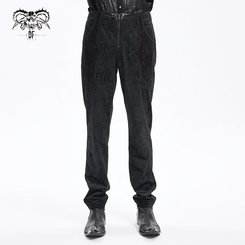 DEVIL FASHION Men's Gothic  Zip Floral Branded Trousers