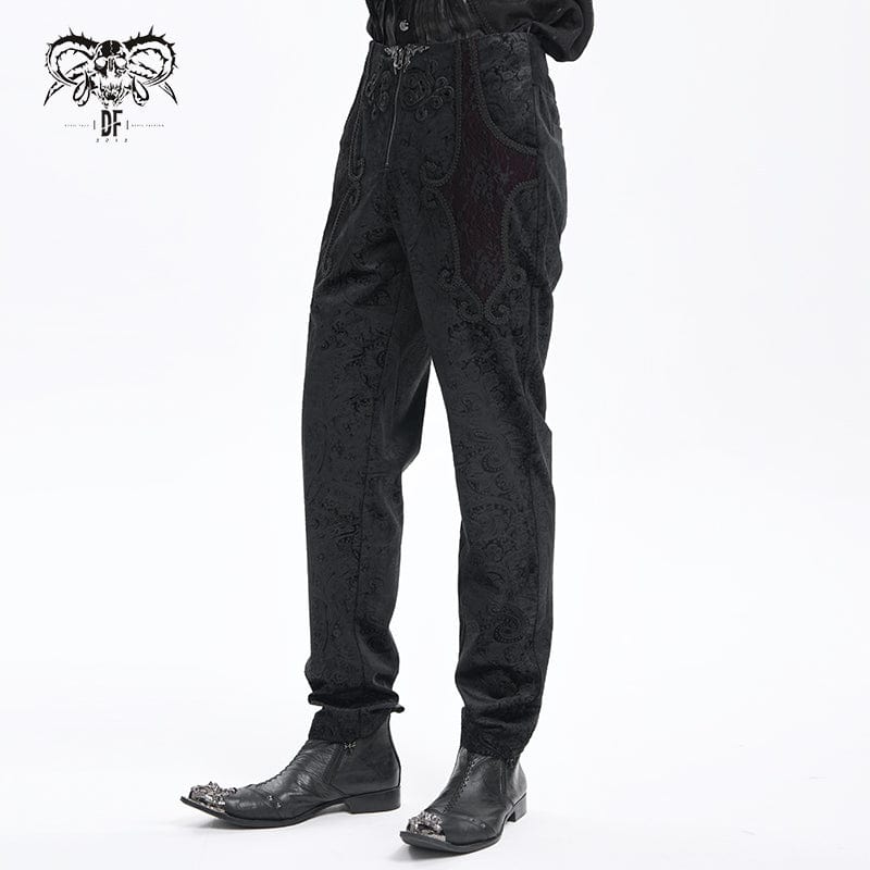 DEVIL FASHION Men's Gothic  Zip Floral Branded Trousers