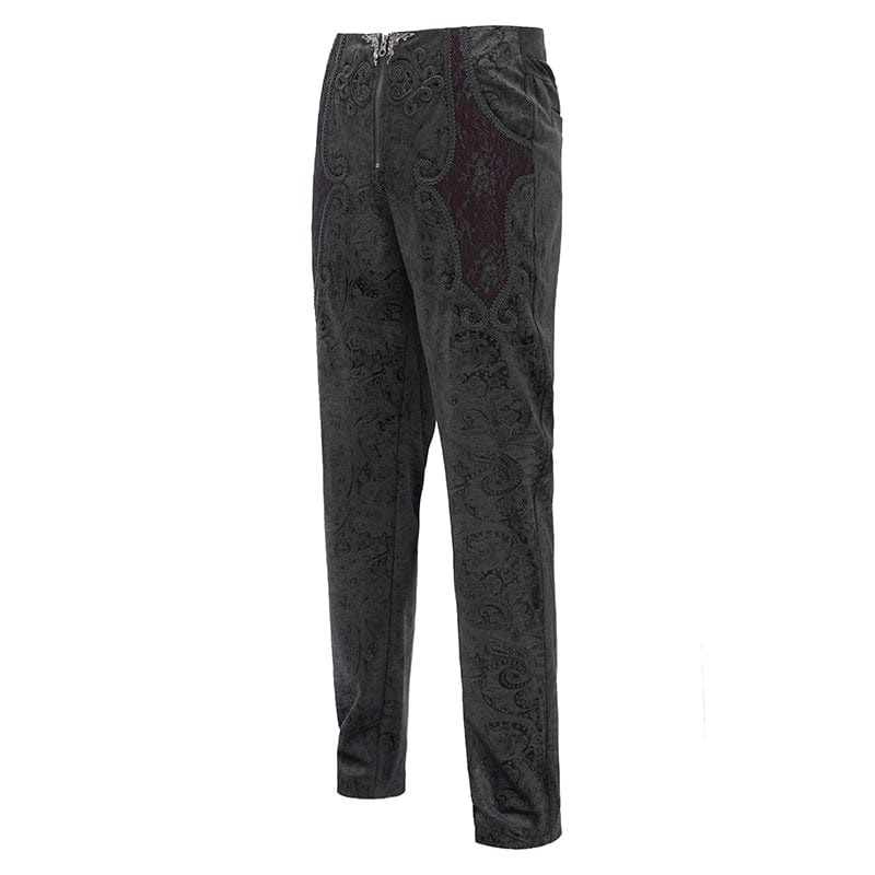 DEVIL FASHION Men's Gothic  Zip Floral Branded Trousers