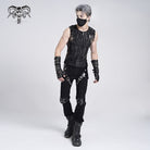 DEVIL FASHION Men's Punk Armor Patent Leather Splice Pants