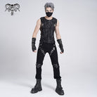 DEVIL FASHION Men's Punk Armor Patent Leather Splice Pants