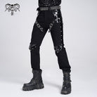 DEVIL FASHION Men's Punk Armor Patent Leather Splice Pants