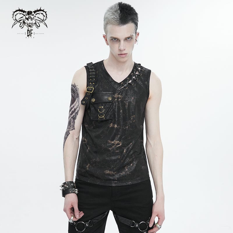 DEVIL FASHION Men's Punk Big-pocket Buckle Tank Top