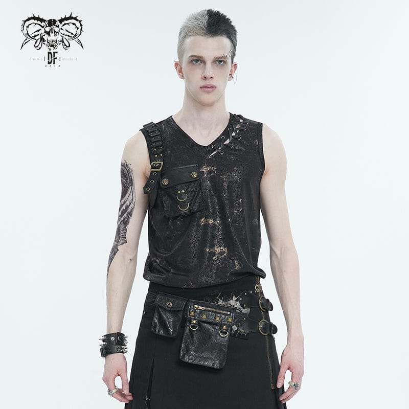 DEVIL FASHION Men's Punk Big-pocket Buckle Tank Top