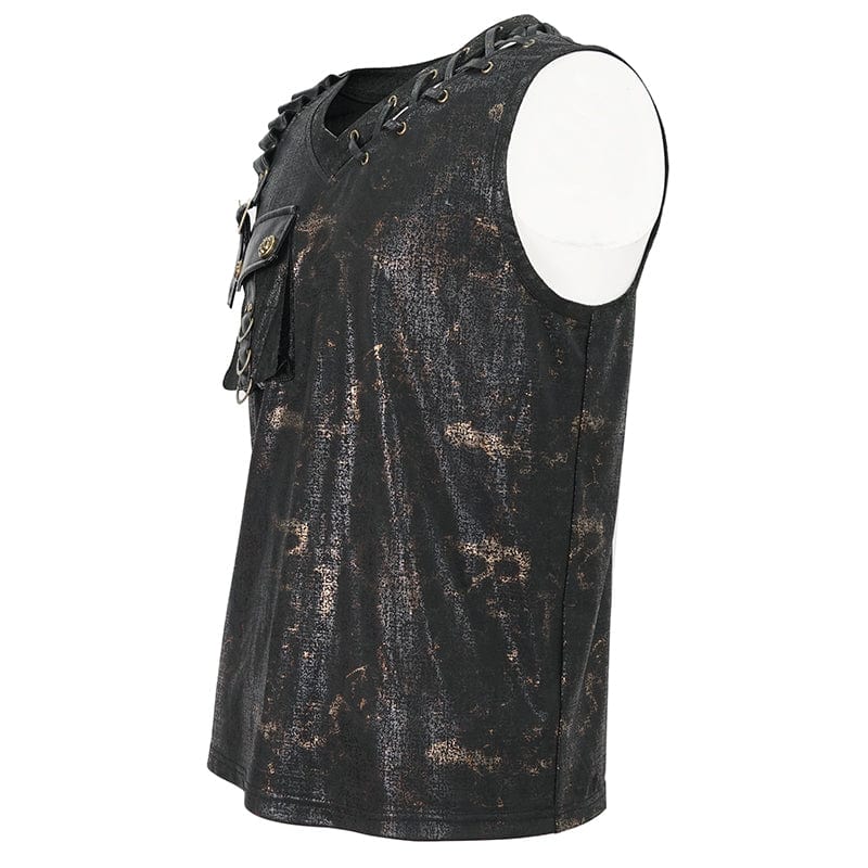 DEVIL FASHION Men's Punk Big-pocket Buckle Tank Top