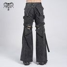 DEVIL FASHION Men's Punk Big-pocket Distressed Pants with Chain