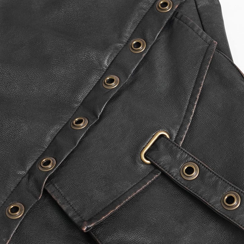 DEVIL FASHION Men's Punk Big Pockets Eyelet & Rivet Pants with Detachable Legs