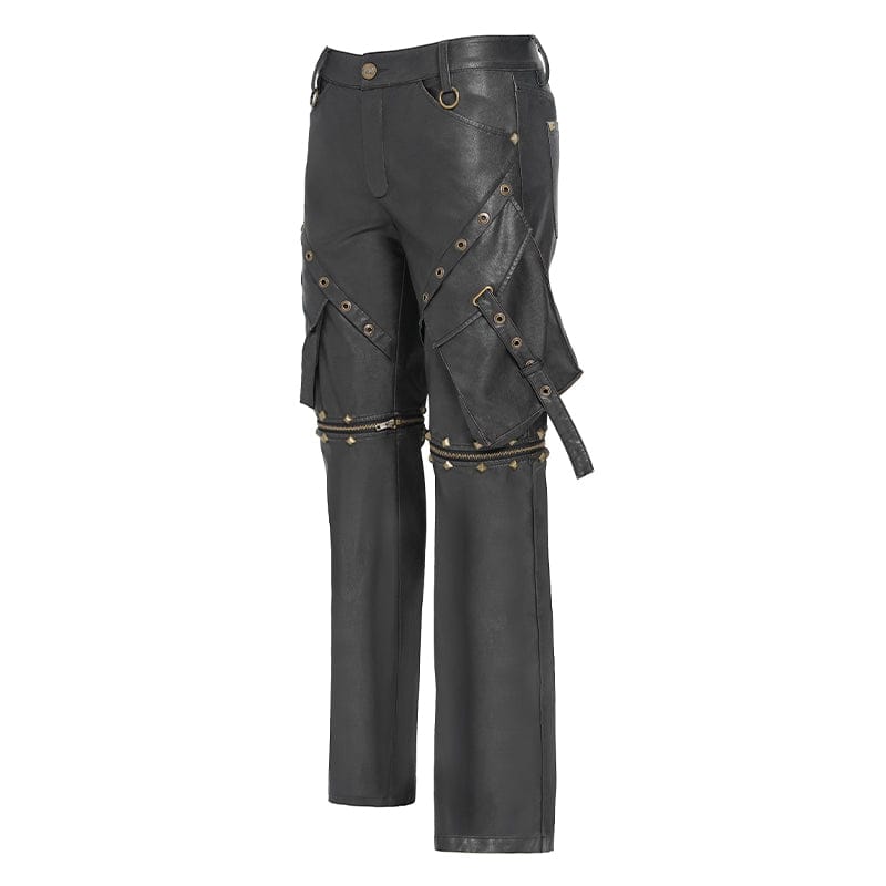 DEVIL FASHION Men's Punk Big Pockets Eyelet & Rivet Pants with Detachable Legs
