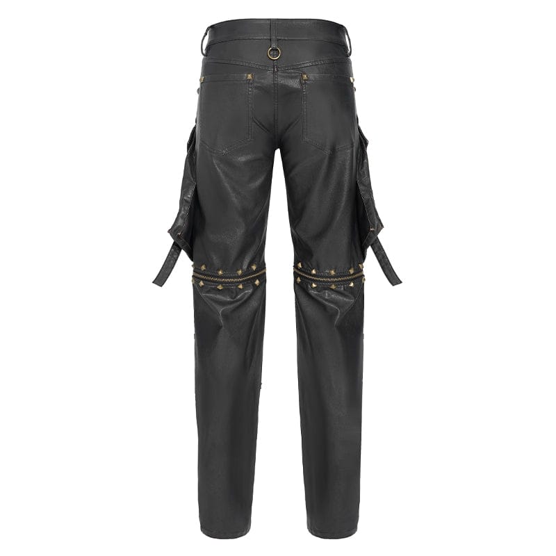 DEVIL FASHION Men's Punk Big Pockets Eyelet & Rivet Pants with Detachable Legs