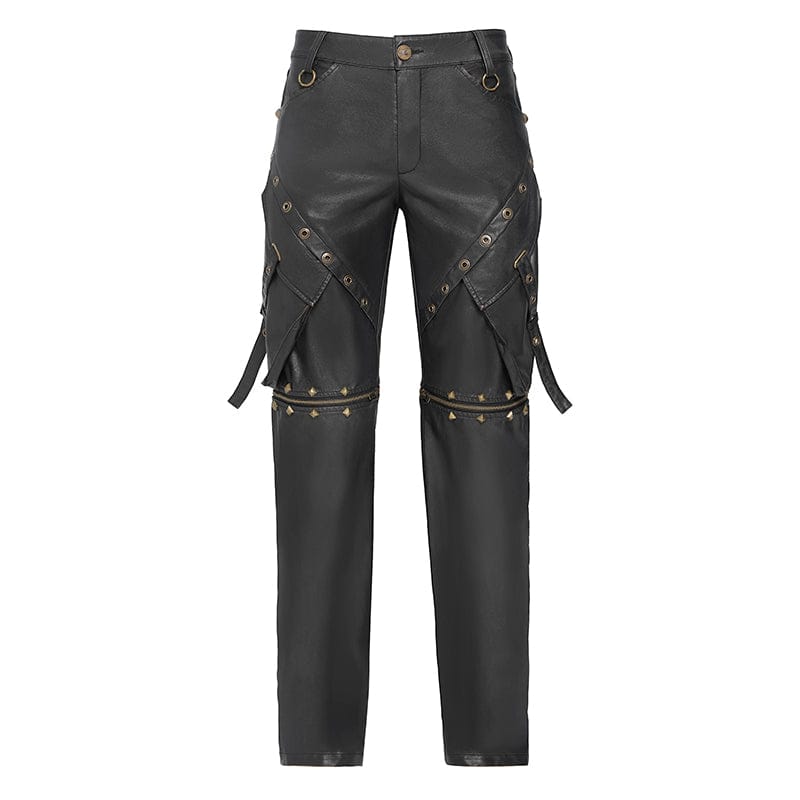 DEVIL FASHION Men's Punk Big Pockets Eyelet & Rivet Pants with Detachable Legs