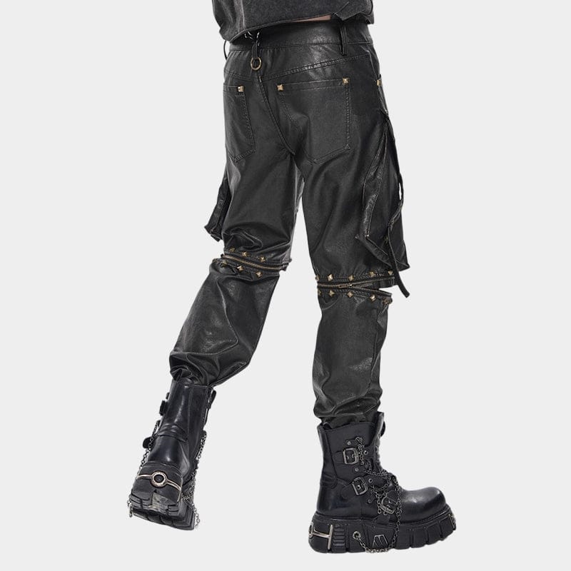DEVIL FASHION Men's Punk Big Pockets Eyelet & Rivet Pants with Detachable Legs