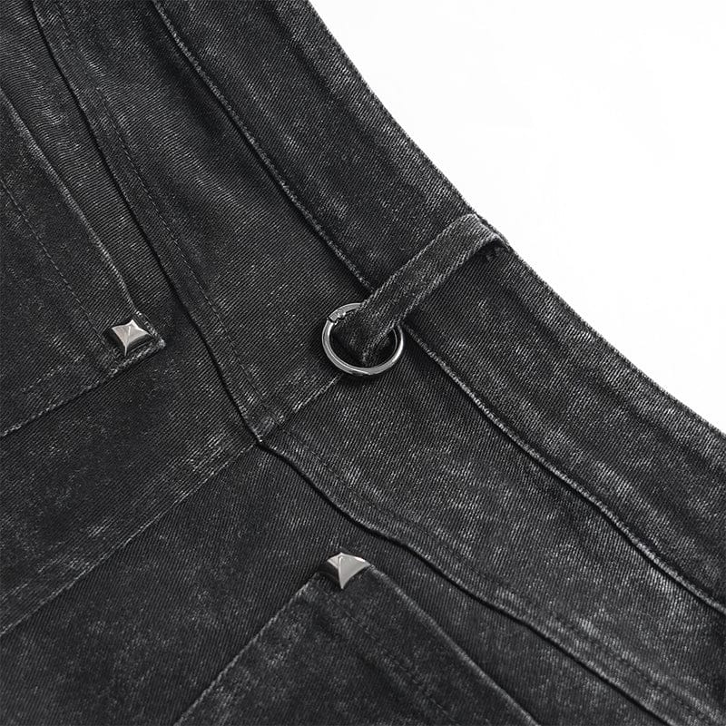 DEVIL FASHION Men's Punk Big Pockets Eyelets Rivets Pants with Detachable Legs
