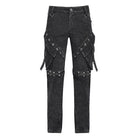 DEVIL FASHION Men's Punk Big Pockets Eyelets Rivets Pants with Detachable Legs