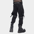 DEVIL FASHION Men's Punk Big Pockets Eyelets Rivets Pants with Detachable Legs