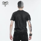 DEVIL FASHION Men's Punk Buckle Splice Faux Leather T-shirt