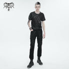 DEVIL FASHION Men's Punk Buckle Splice Faux Leather T-shirt