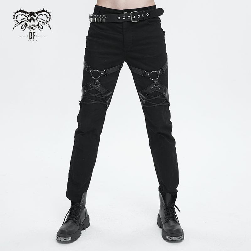 DEVIL FASHION Men's Punk Buckle Splice Pants