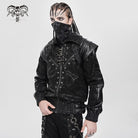 DEVIL FASHION Men's Punk Buckle Strap Faux Leather Splice Coat