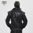 DEVIL FASHION Men's Punk Buckle Strap Faux Leather Splice Coat