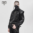 DEVIL FASHION Men's Punk Buckle Strap Faux Leather Splice Coat