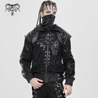 DEVIL FASHION Men's Punk Buckle Strap Faux Leather Splice Coat
