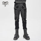 DEVIL FASHION Men's Punk Buckle-up Strap Ripped Pants