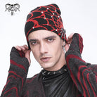 DEVIL FASHION Men's Punk Contrast Color Spider Web Knitted Beanie Red