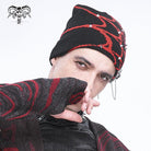 DEVIL FASHION Men's Punk Contrast Color Spider Web Knitted Beanie Red