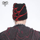 DEVIL FASHION Men's Punk Contrast Color Spider Web Knitted Beanie Red