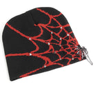 DEVIL FASHION Men's Punk Contrast Color Spider Web Knitted Beanie Red
