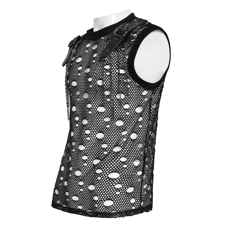 Men's Punk Cut-out Chained Mesh Tank Top – Punk Design