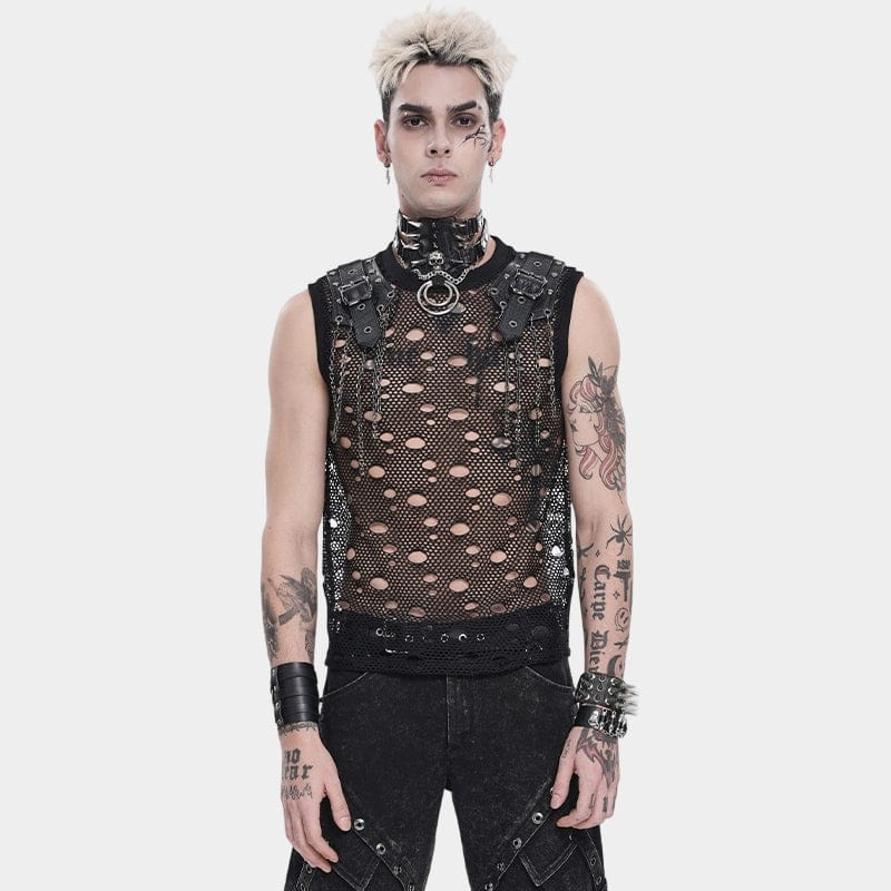 Men's Punk Cut-out Chained Mesh Tank Top – Punk Design