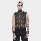 DEVIL FASHION Men's Punk Cut-out Chained Mesh Tank Top
