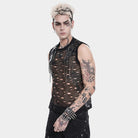 DEVIL FASHION Men's Punk Cut-out Chained Mesh Tank Top