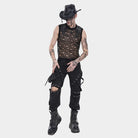 DEVIL FASHION Men's Punk Cut-out Chained Mesh Tank Top