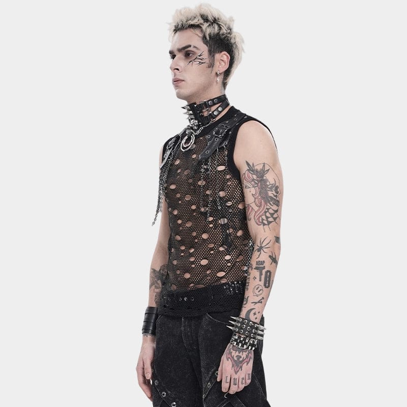 Men's Punk Cut-out Chained Mesh Tank Top – Punk Design