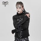 DEVIL FASHION Men's Punk Eyelet Chained Faux Leather Splice Shirt